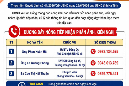 THÔNG BÁO ĐƯỜNG DÂY NÓNG