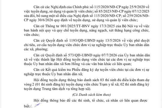Thông báo danh sách thí sinh đủ điều kiện dự thi tuyển dụng viên chức 